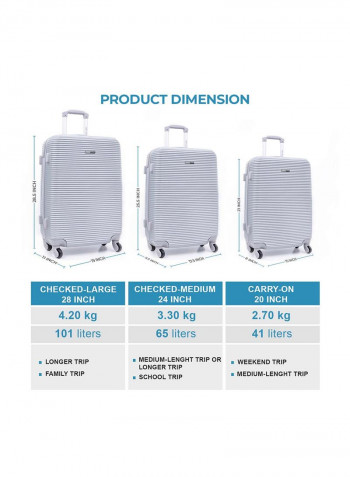 Hardside 3 Piece Luggage Trolley Set Silver