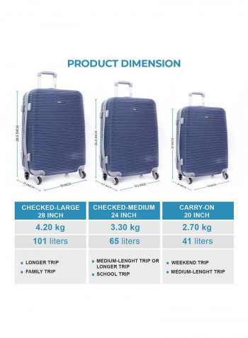 Hardside 3 Piece Luggage Trolley Set Navy Blue