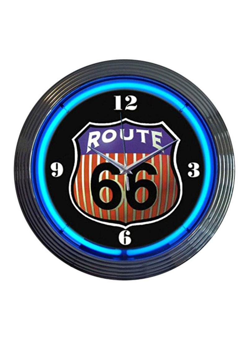 Route 66 Neon Wall Clock Black/Blue/Orange 15inch