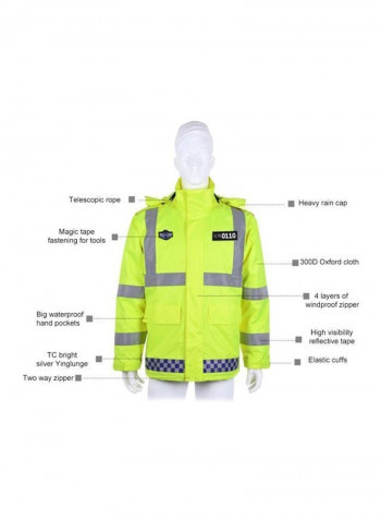 High Visibility Reflective Rain Jacket With Safety Vest Green/Black 58centimeter