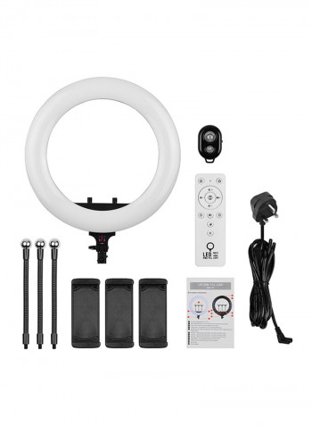 LED Ring Photography Video Light Kit With 3-Phone Clamps White