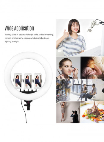 LED Ring Photography Video Light Kit With 3-Phone Clamps White