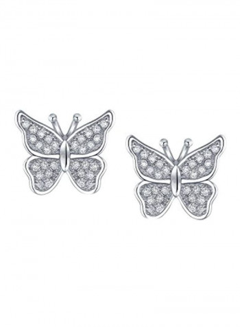 925 Sterling Silver Cubic Zirconia Butterfly Stud Earrings