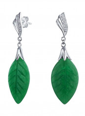 925 Sterling Silver Jadeite And Cubic Zirconia Studded Dangle Earrings
