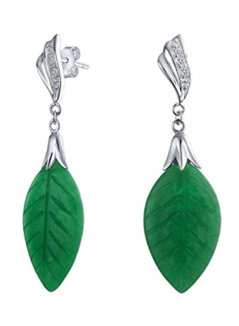 925 Sterling Silver Jadeite And Cubic Zirconia Studded Dangle Earrings