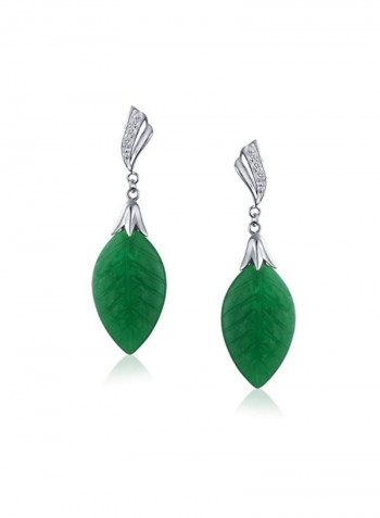 925 Sterling Silver Jadeite And Cubic Zirconia Studded Dangle Earrings