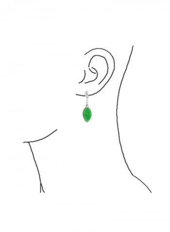 925 Sterling Silver Jadeite And Cubic Zirconia Studded Dangle Earrings