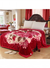 Floral Printed Trendy Throw Blanket Cotton Red 200x230centimeter