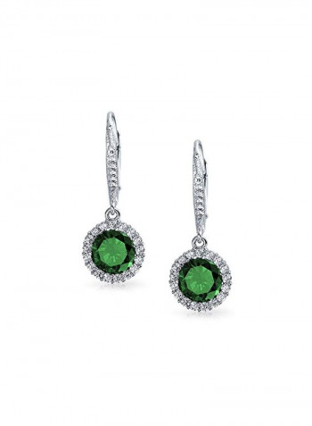 Rhodium Plated 925 Sterling Silver Cubic Zirconia Studded Dangle Earings
