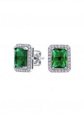 Rhodium Plated Sterling Silver 1.50 Ct Emerald And 0.02 Ct Cubic Zirconia Studded Stud Earrings
