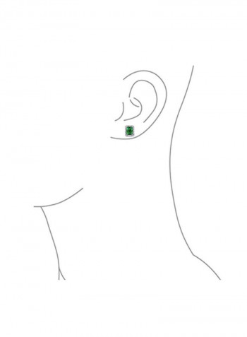 Rhodium Plated Sterling Silver 1.50 Ct Emerald And 0.02 Ct Cubic Zirconia Studded Stud Earrings