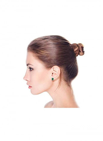 Rhodium Plated Sterling Silver 1.50 Ct Emerald And 0.02 Ct Cubic Zirconia Studded Stud Earrings