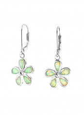 Sterling Silver Opal Embellished Flower Drop Earrings