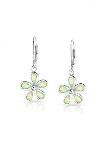 Sterling Silver Opal Embellished Flower Drop Earrings