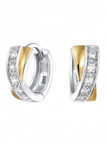 14 Karat Gold Plated 925 Sterling Silver Cubic Zirconia Studded Kpop Huggie Earrings