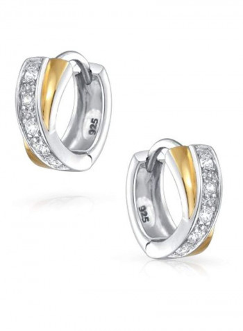 14 Karat Gold Plated 925 Sterling Silver Cubic Zirconia Studded Kpop Huggie Earrings