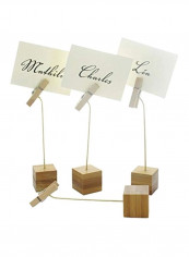 12-Piece Sign Clip With Bamboo Base Beige/White 0.9x0.9x5.1inch