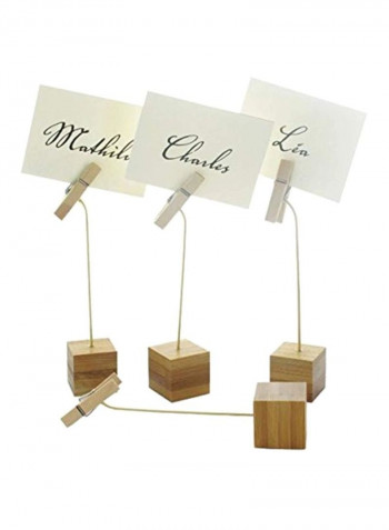 12-Piece Sign Clip With Bamboo Base Beige/White 0.9x0.9x5.1inch