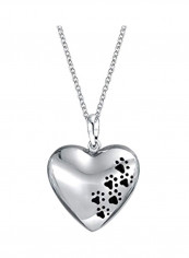 925 Sterling Silver Heart Shaped Paw Printed Pendant Necklace
