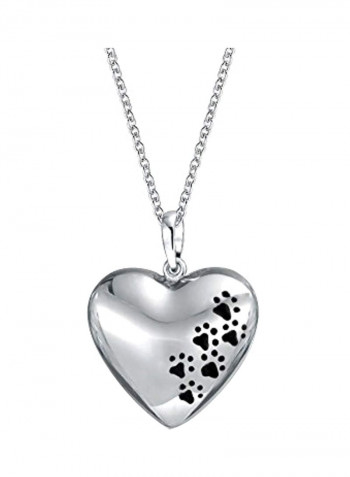 925 Sterling Silver Heart Shaped Paw Printed Pendant Necklace