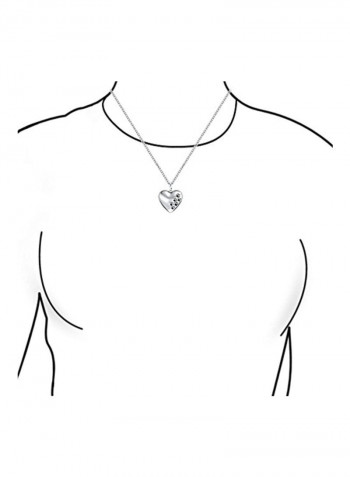 925 Sterling Silver Heart Shaped Paw Printed Pendant Necklace
