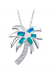 925 Sterling Silver Opal Studded Palm Tree Shaped Pendant Necklace