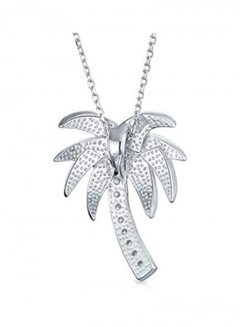 925 Sterling Silver Opal Studded Palm Tree Shaped Pendant Necklace