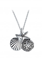 925 Sterling Silver Starfish Clam Shell Pendant Necklace