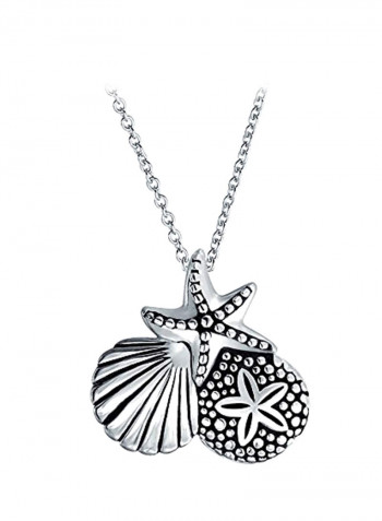 925 Sterling Silver Starfish Clam Shell Pendant Necklace