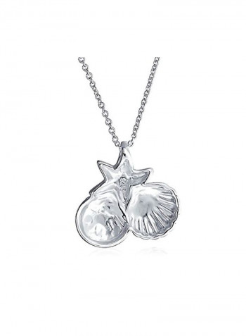 925 Sterling Silver Starfish Clam Shell Pendant Necklace