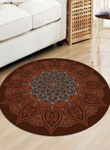 Ethnic Style Round Mat Brown 100x100centimeter