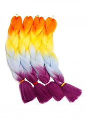 4-Piece Braid Hair Extension Set Yellow/White/Purple 24inch