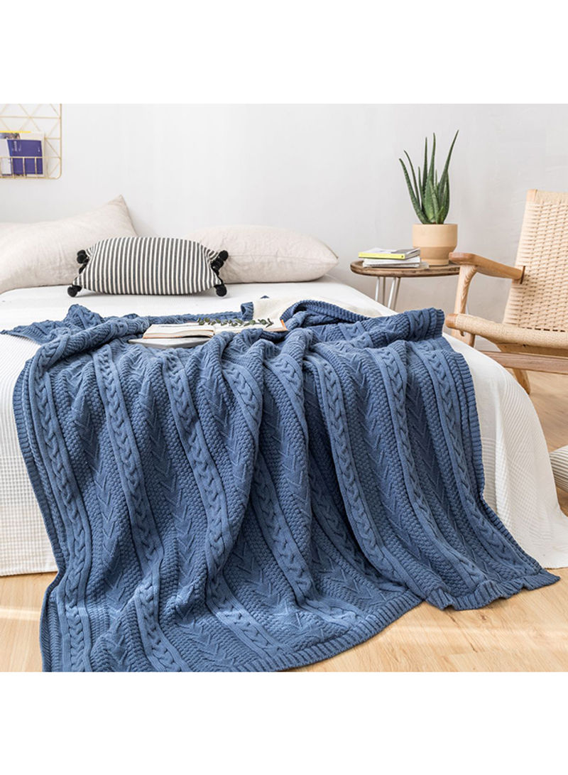 Thick Knitted Bedding Blanket Cotton Blue 130x160centimeter