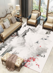 Home Rug Chinese Style Ink And Wash Print Non-Slip Living Room Bedroom Floor Mat Grey 140*200(W*L)cmcm