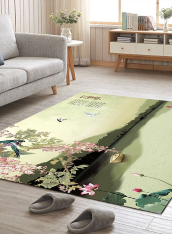 Home Rug Chinese Style Lake Landscape Print Non-Slip Living Room Bedroom Floor Mat Green 140*200(W*L)cmcm