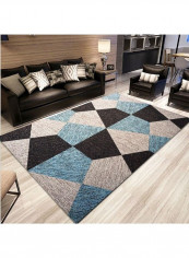 Geometric Pattern Washable Floor Mat Blue/Beige/Brown 140 x 200cm