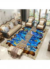 Home Rug 3D Sea World Print Creative Non-Slip Living Room Bedroom Floor Mat Blue 140*200(W*L)cmcm