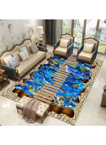 Home Rug 3D Sea World Print Creative Non-Slip Living Room Bedroom Floor Mat Blue 140*200(W*L)cmcm