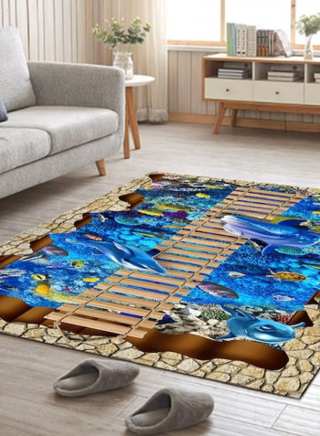 Home Rug 3D Sea World Print Creative Non-Slip Living Room Bedroom Floor Mat Blue 140*200(W*L)cmcm