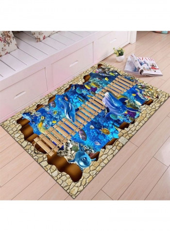 Home Rug 3D Sea World Print Creative Non-Slip Living Room Bedroom Floor Mat Blue 140*200(W*L)cmcm