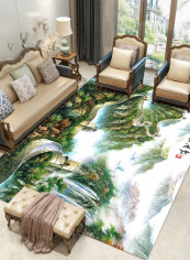 Home Rug Chinese Style Landscape Print Non-Slip Living Room Bedroom Floor Mat Green 140*200(W*L)cmcm