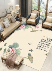 Home Rug Chinese Style Lotus Pond Print Non-Slip Living Room Bedroom Floor Mat multicolour 140*200(W*L)cmcm