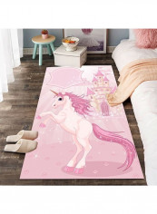 Unicorn Pattern Printed Rectangle Anti-Slip Floor Rug Pink/White 140x200cm