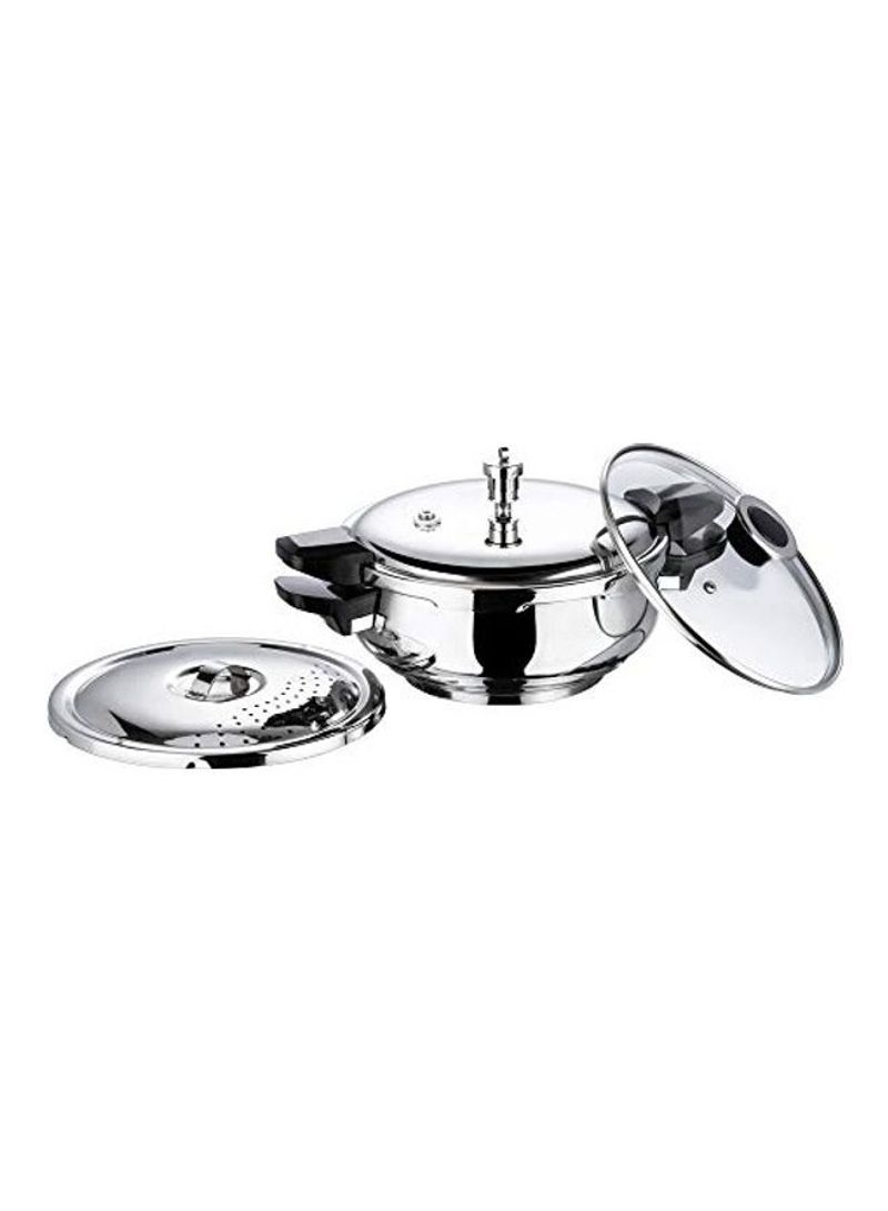3-Piece Stainless Steel Pressure Cooker With Strainer And Glass Lid Silver 5.5L