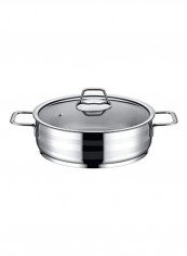 Zeta Steel Shallow Pot With Lid Silver/Clear 26cm