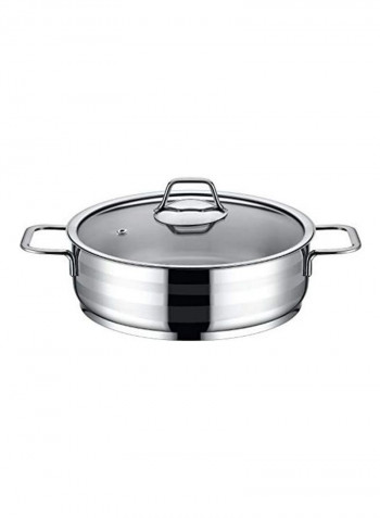 Zeta Steel Shallow Pot With Lid Silver/Clear 26cm