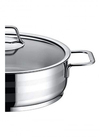 Zeta Steel Shallow Pot With Lid Silver/Clear 26cm
