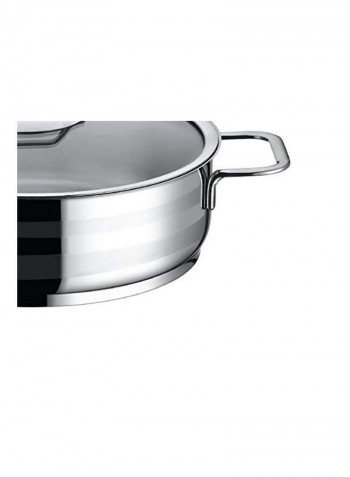Zeta Steel Shallow Pot With Lid Silver/Clear 26cm