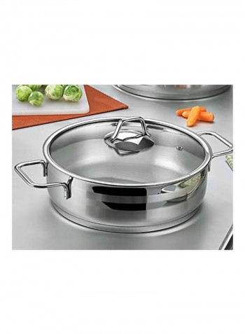 Zeta Steel Shallow Pot With Lid Silver/Clear 26cm