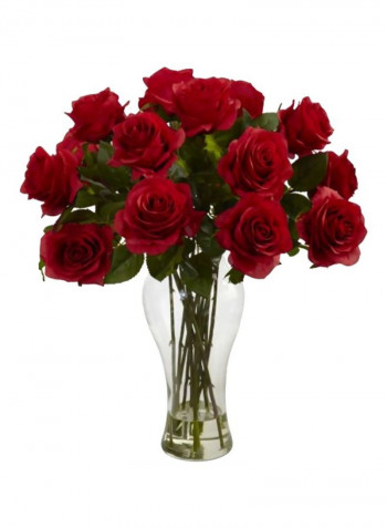 Blooming Rose With Vase Red/Clear 18inch